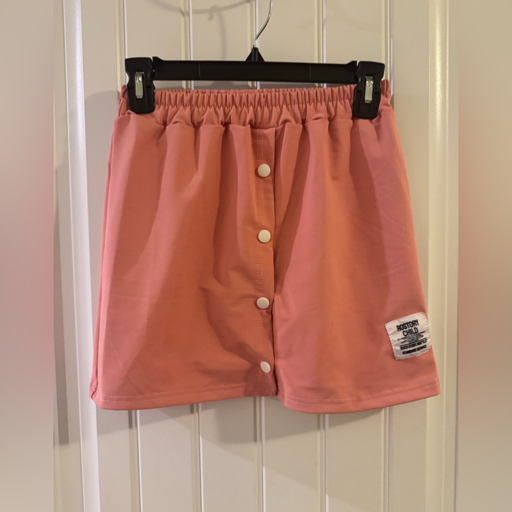 Rostory Child Coral Pink Button-Front Elastic Waist Skirt - Picture 3 of 7